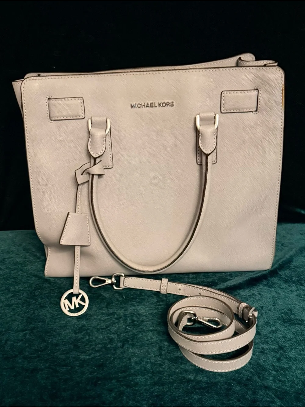 Michael Kors Grey Saffiano Leather Satchel with MK Charm